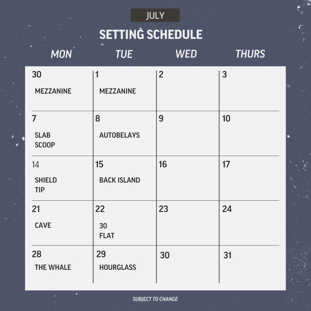 Setting Schedule for July
