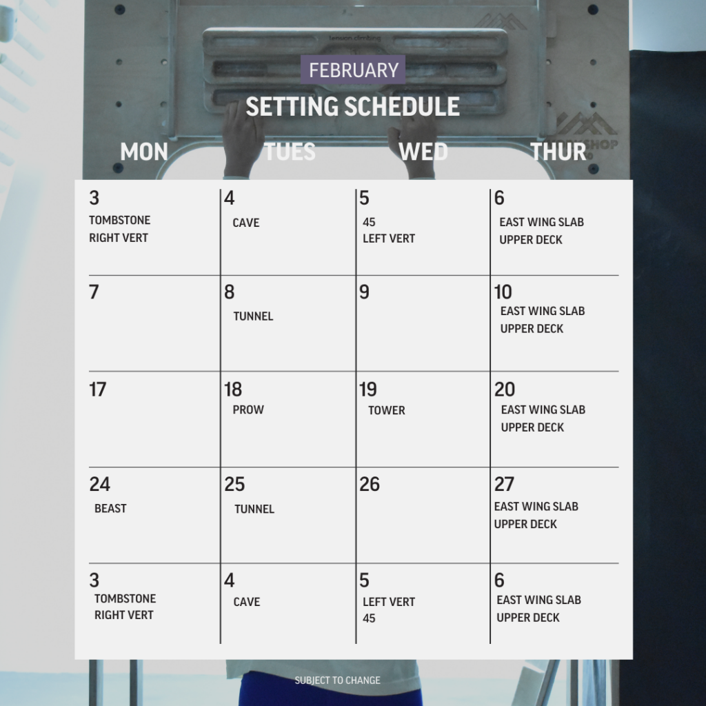 February Setting Schedule