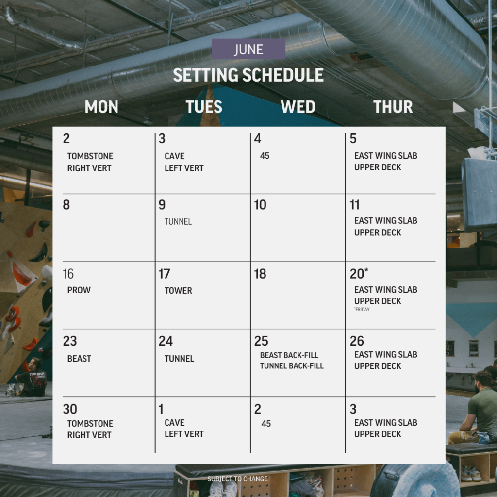 DC Climbing setting Schedule June