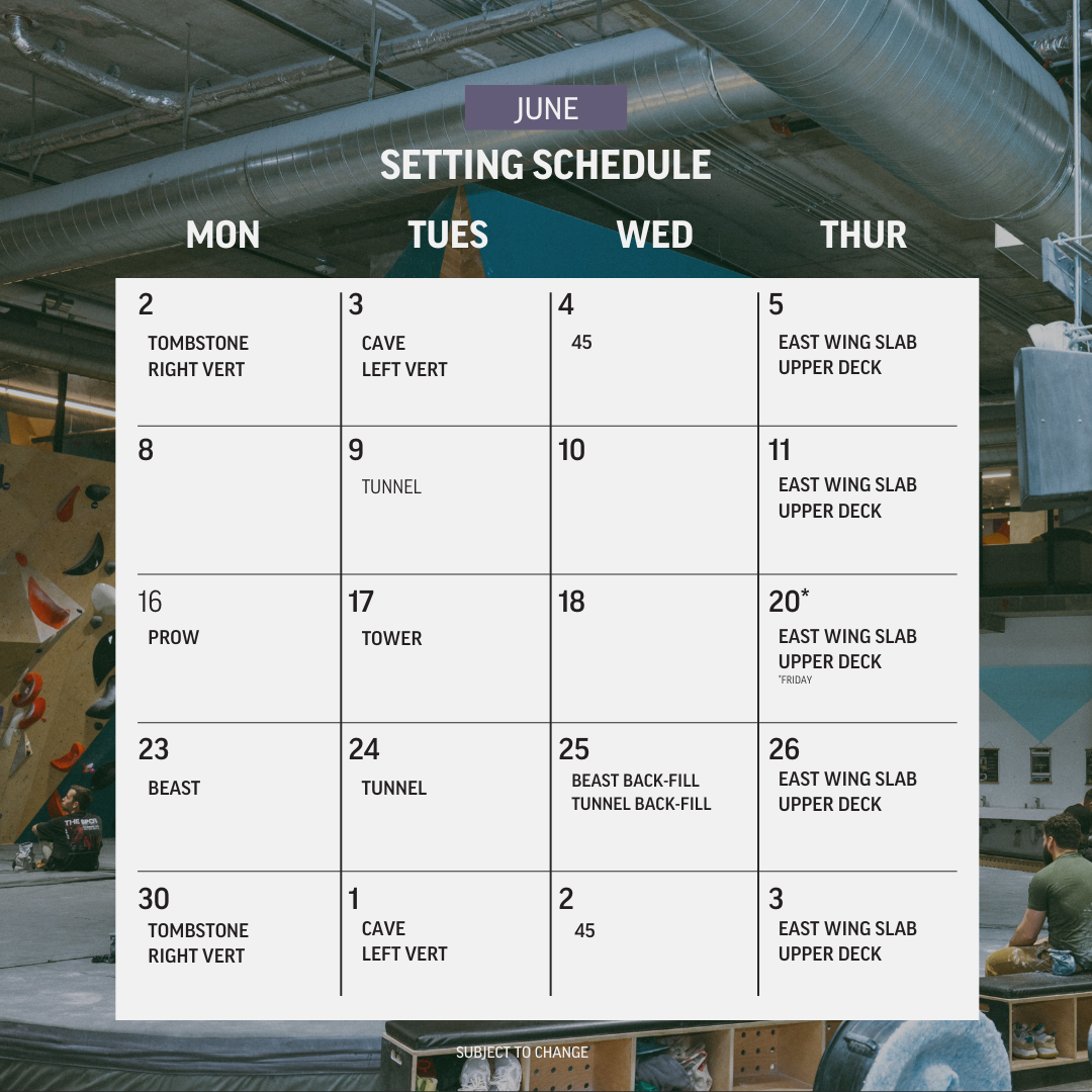 DC Climbing setting Schedule June