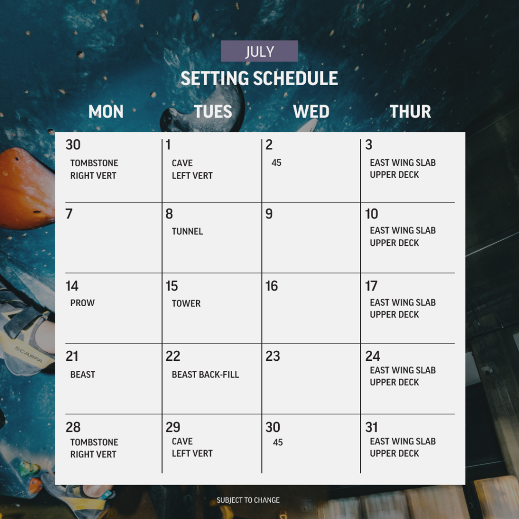 July Setting Schedule