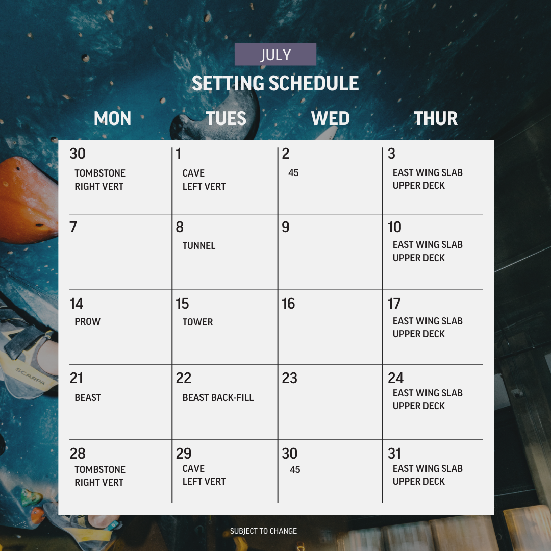 July Setting Schedule