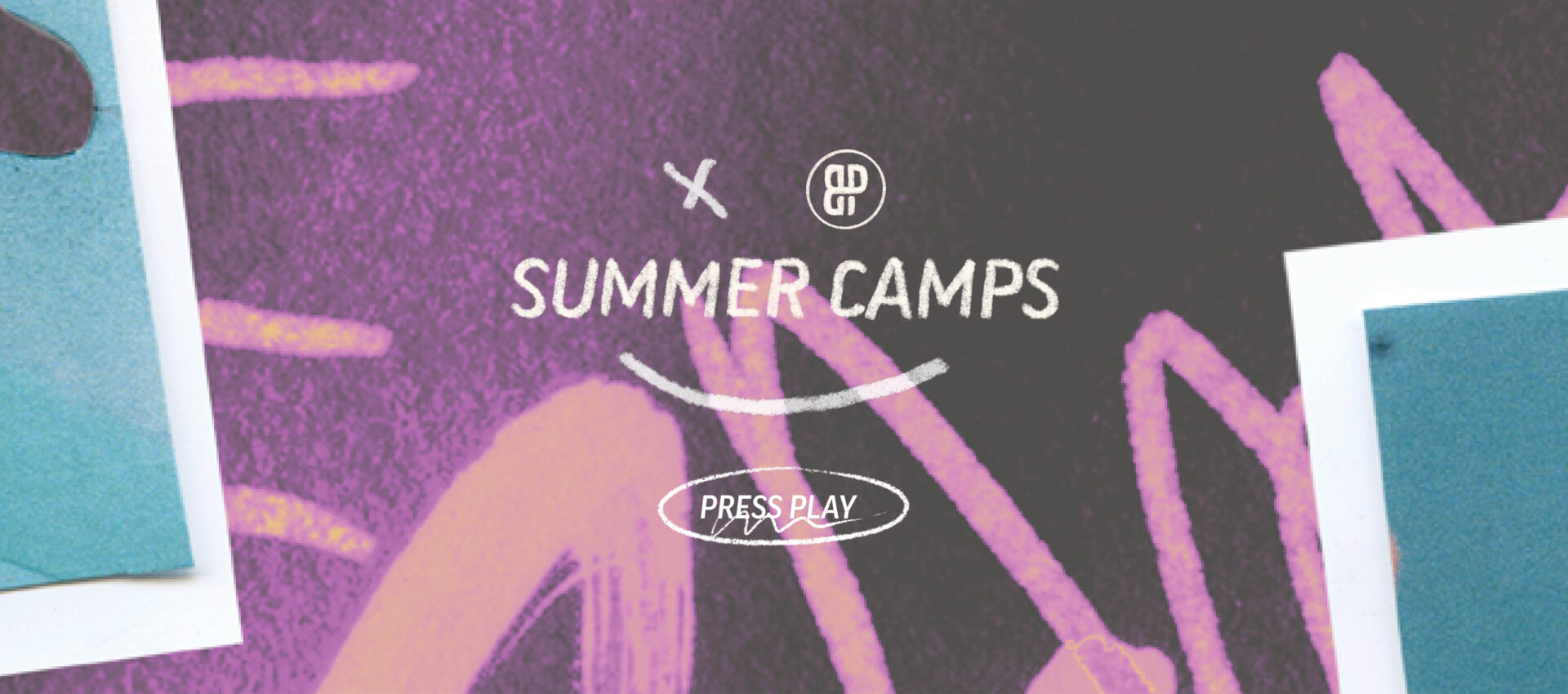 Summer Camps at Bouldering Project transposed over a graphic with headline that says press play