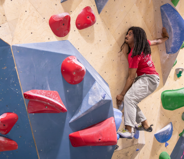 Soul Trak community member climbing at Bouldering Project in DC