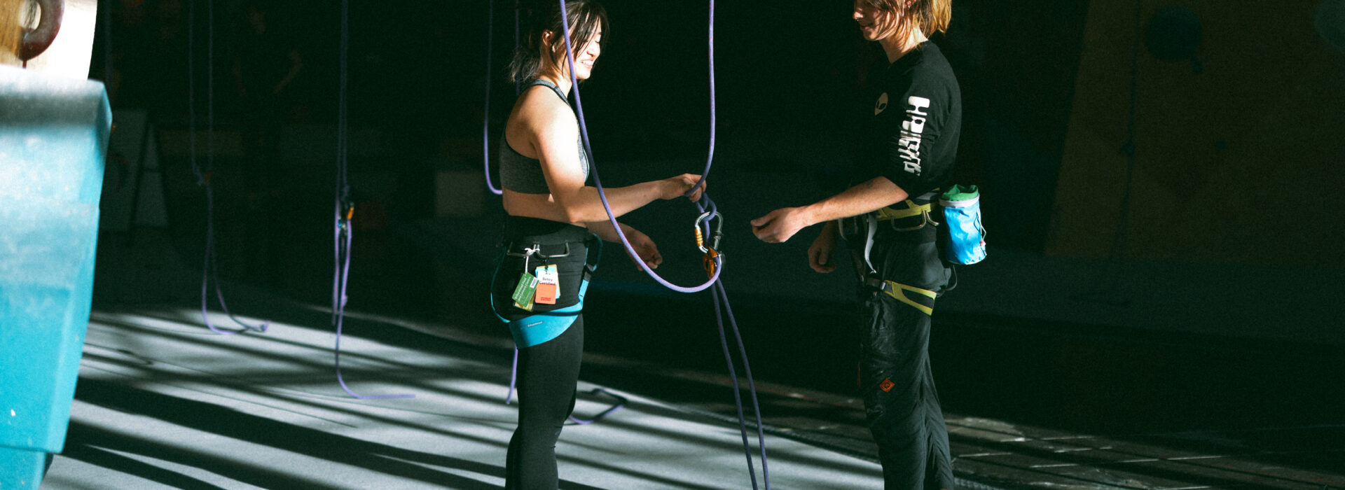 People rope climbing at Bouldering Project