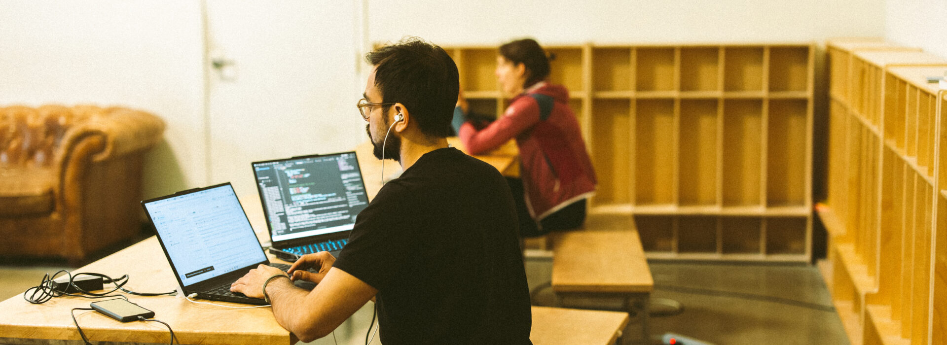 People in the coworking space at Boston Bouldering Project