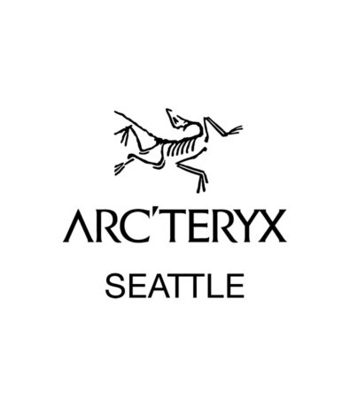 The Arcteryx Seattle logo features a skeletal prehistoric bird above the brand name ARCTERYX in stylized font, with SEATTLE written below in capital letters—an iconic mark often seen at the Seattle Boulderfest competition.