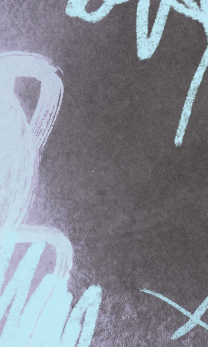 Abstract image with light blue and white pastel scribbles on a textured dark gray background, resembling chalk on a chalkboard—perfect as a camp template for creative summer camp activities. Lines curve and overlap, creating an energetic, artistic feel.