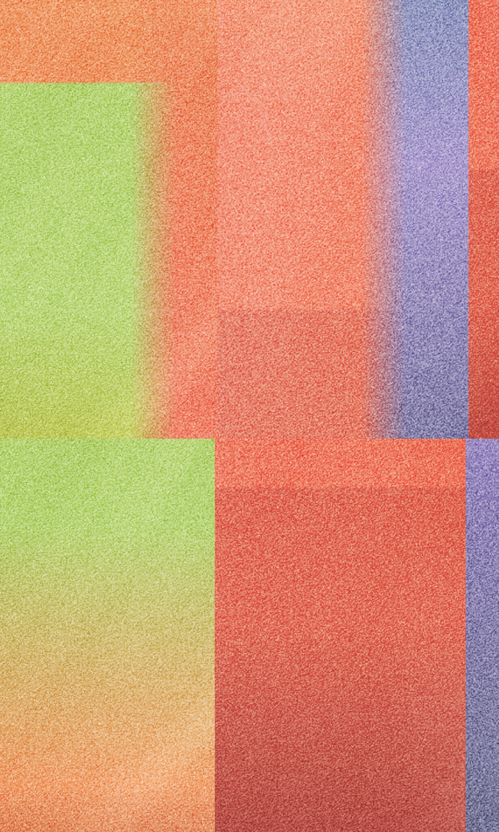 Abstract image featuring overlapping rectangles in red, green, and blue hues with a soft, grainy texture. Inspired by the vibrant energy of Austin, the shapes blend at the edges, creating a smooth gradient effect between the colors.